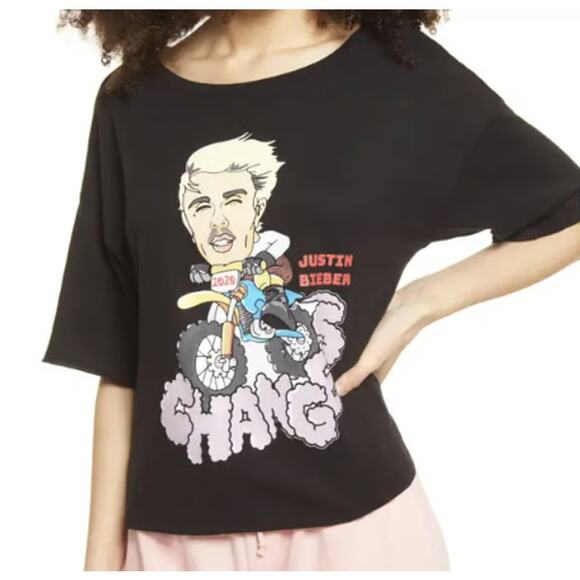NWT BP. Justin Bieber 2020 Changes Crew Neck Crop Graphic Tee Sz Small in Black - Picture 1 of 5